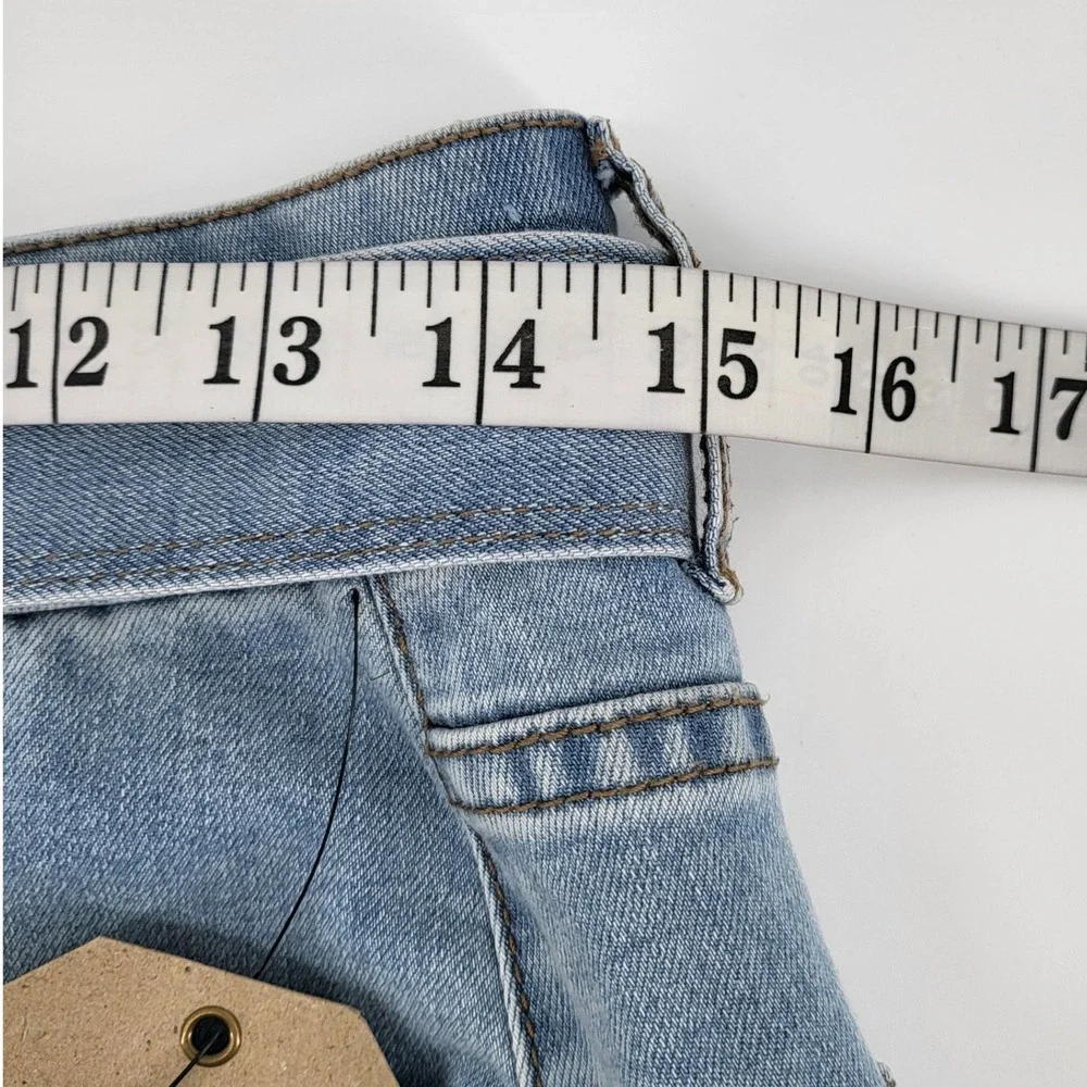 FRYE AND‎ CO. Women's Denim Midi Jean Skirt Blue Size 6 Button Fly Tie Waist New